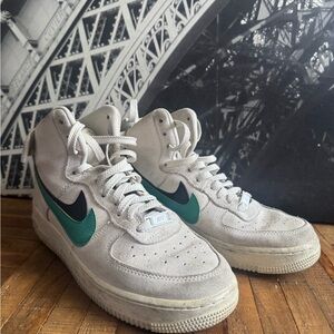 Nike White and Green High-Top Sneakers